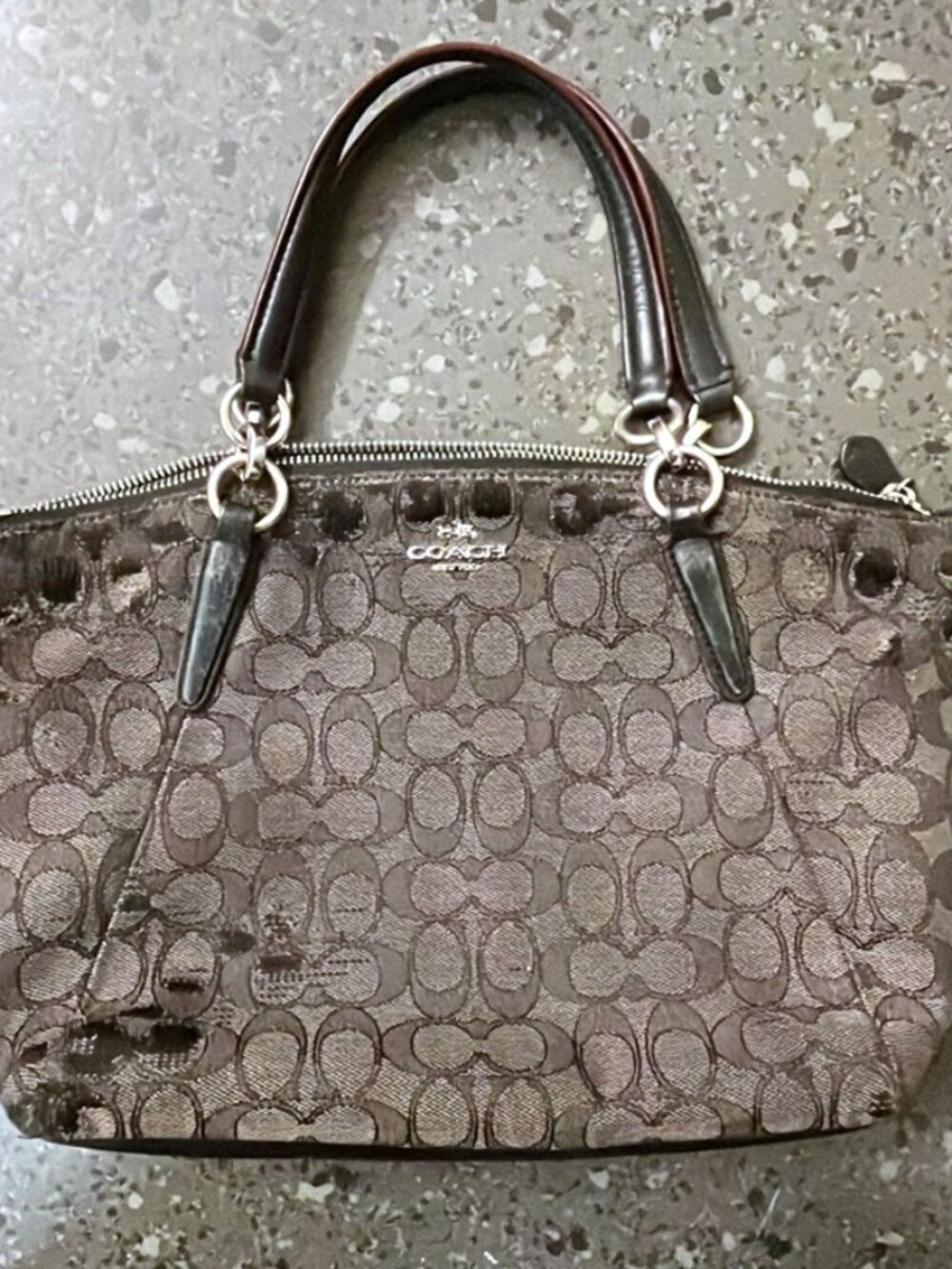 Vintage 1990 distressed Coach Signature Monogram Tote Bag Brown